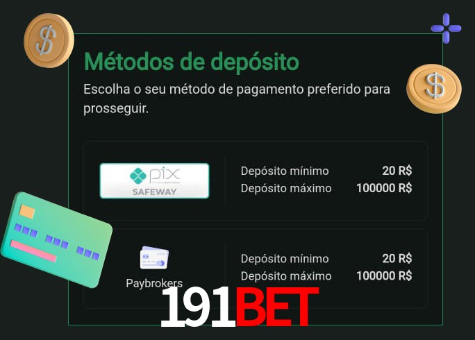 O cassino 191BET oferece uma grande variedade de métodos de pagamento